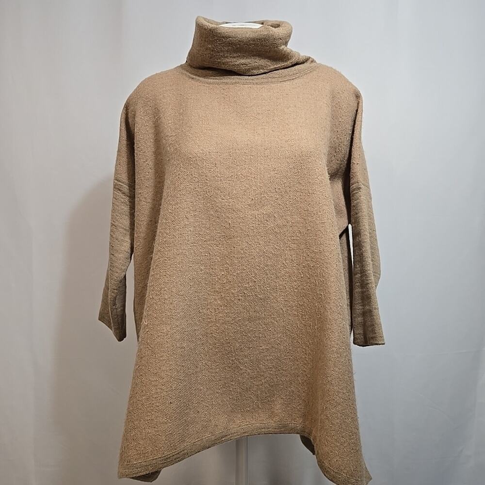 Cuyana Turtleneck Sweater Womens Petite 100% Baby Alpaca Oversized Camel Boxy